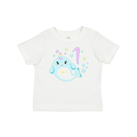 

Inktastic Happy 1st Birthday with Cute Narwhal Stars and Bubbles Gift Baby Boy or Baby Girl T-Shirt