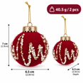 thumbnail image 2 of Burgundy Flocked Christmas Tree Ornaments with Pearl Rhinestone, Luxury Shatterproof Christmas Tree Decorations for Mantel Wreath, 2pcs, 2 of 6