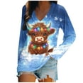 thumbnail image 3 of Craaazy Women's Christmas V Neck Long Sleeve Top Loose Funny Christmas Blouses Gifts, 3 of 4