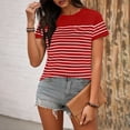 thumbnail image 4 of Womens Relaxed Fit Crop Top Short Sleeve Striped Crewneck Casual Soft T Shirt Boxy Summer Tee,Size 2XL, 4 of 6