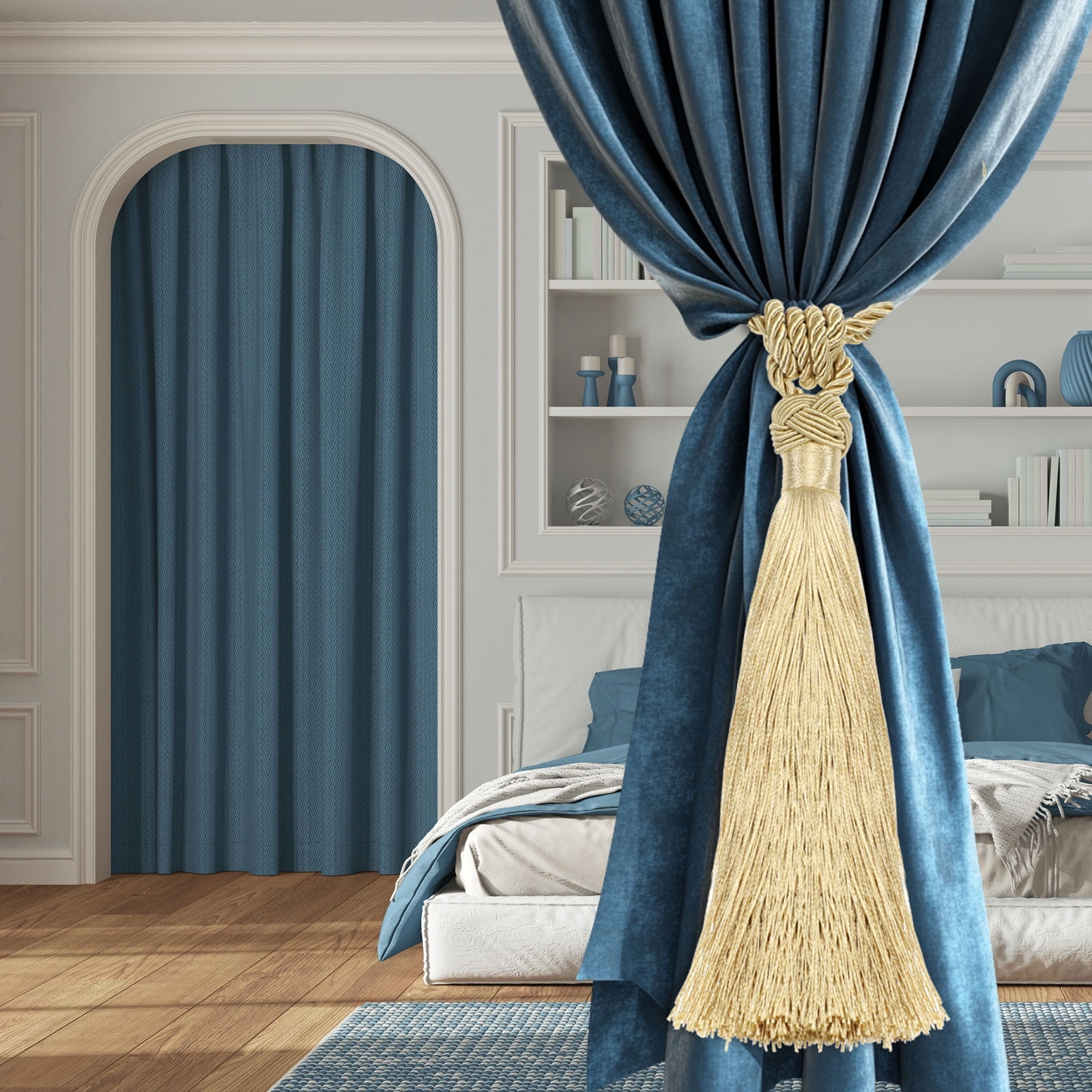 Unique Bargains Handmade Elegant Curtain Tiebacks Tassel Home Decor Gray Blue 2 Pcs