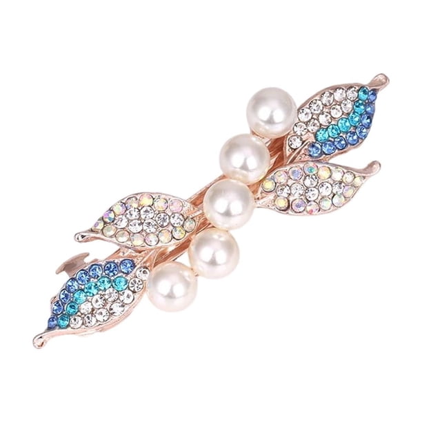 Sonducket Horquilla de hoja de perla de cristal para vacaciones, boda, compromiso, decoración, Clip de pelo de moda, accesorios portátiles para Accesorio para el cabello Azul