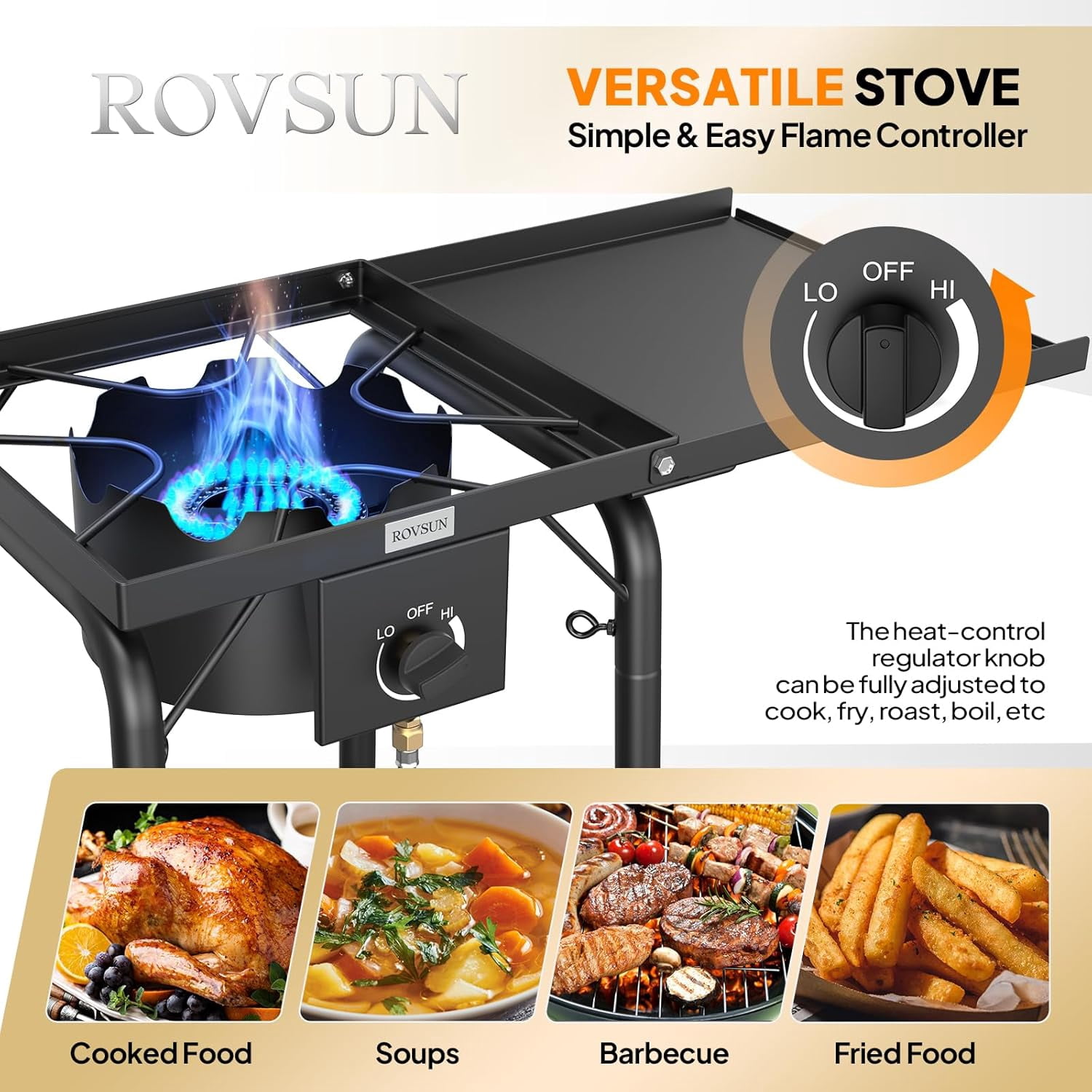 VINGLI Single Burner Propane Gas Stove with Side Shelves & Carrying Bag, 100,000 BTU Portable Stove with Removable Legs & Regulator for Camping Home Backyard Cooking Brewing Canning Turkey Frying