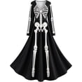 thumbnail image 4 of Skeleton Dress Long Sleeve V Neck Maxi Halloween Dresses for Women Spooky Skull Rose Gothic Festival Party Outfit, 4 of 4