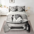 thumbnail image 2 of jejeloiu Funny Cat Kitten 7pcs Bedding Comforter Set,White Gray Queen Bedding Sets For Pet Lovers Reversible, 2 of 8
