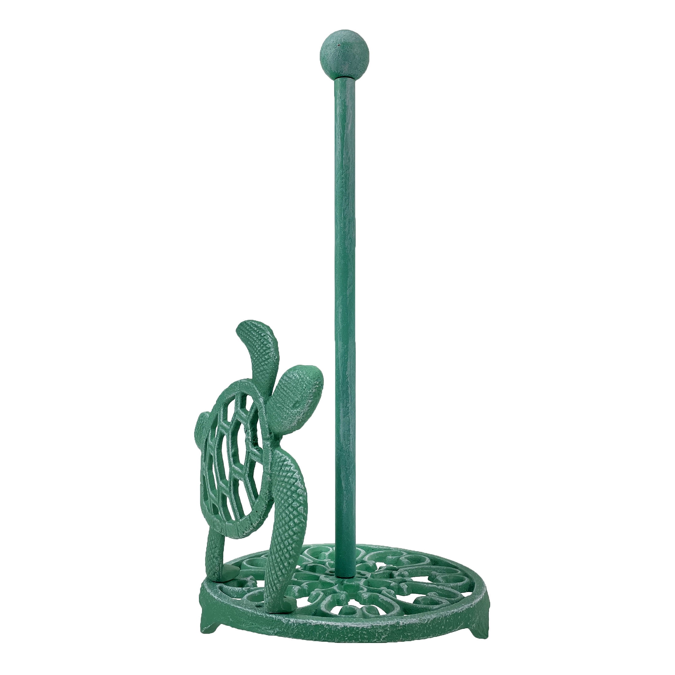 Things2Die4 Sea Turtle Cast Iron Paper Towel Holder – Stunning 13” Tall Coastal Home Decor - Green - Size 13 inches