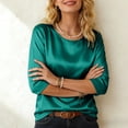 thumbnail image 6 of GEWSEY Women's Satin Blouse 3/4 Sleeve Crewneck Tops Satin Silk Work Shirt Dressy Business Casual Tee Tshirt Fall Outfits (Green, XL), 6 of 9