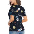 thumbnail image 2 of Goofa Space Pattern Women's Slim-Fit Short-Sleeve V-Neck T-Shirt,Classic-Fit Short-Sleeve V-Neck T-Shirt-Small, 2 of 5