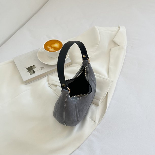 Bolso de axila para mujer Bolso de mano de media luna con cremallera para dama gris Ndcxsfigh Para Estrenar