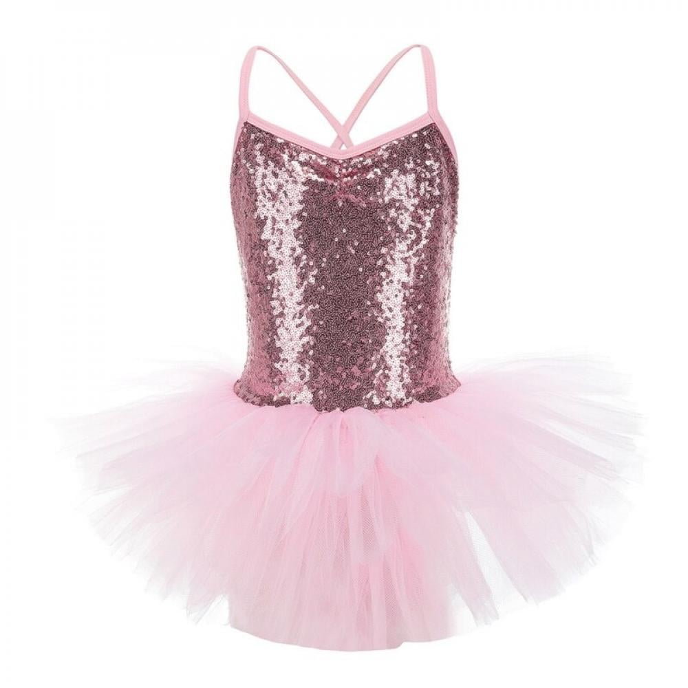 Kids Girls Ballet Tutu Dress Sequins Gymnastics Leotard Dance Sleeveless Costume 