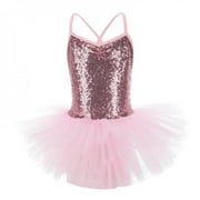 Clearance Sale Lovely Girl's Ballet Gymnastics Leotard Dress Sequined Dance Dress,Pink