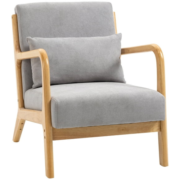HOMCOM Fabric Accent Chair Velvet Armchair w/ Wood Legs Thick Padding Grey