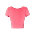 thumbnail image 3 of A2Y Women's Basic Ribbed Short Sleeve Rayon Crew Neck Fitted Crop Top Tee Neon Hot Pink L, 3 of 5