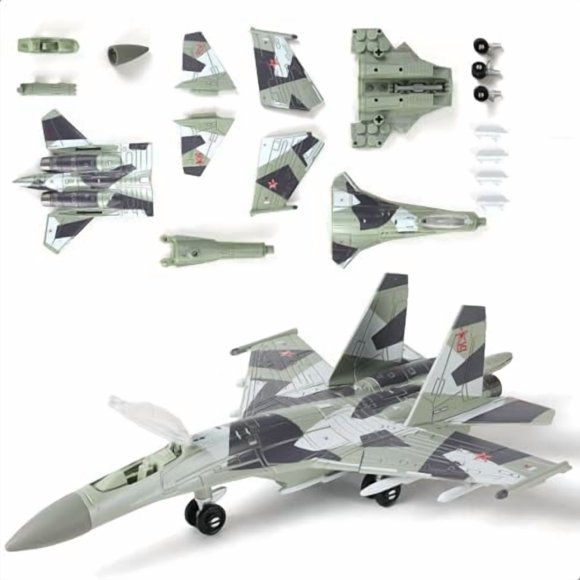 NUOTIE 1:100 Scale SU-35 Fighter Jet Quick Build Model Kit Plastic Millitary Jet Plane Toy Assembly Aircraft Model with Stand Gift for Adults and Kids (25 Pieces)