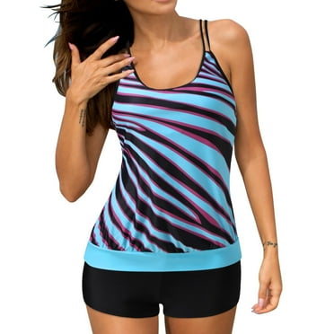 Tankini Swimsuits For Women 2 Piece Bathing Suits Tummy Control Modest Loose Fit Swimwear Tops With Boyshorts
