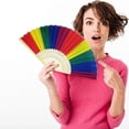 thumbnail image 4 of Rainbow Fans - Pride Folding Fans Made of Bamboo - Coloured Accessories for CSD Festival Rave Techno Wedding Party Women Men 9.06 In, 4 of 9
