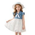 thumbnail image 2 of IFNWSV Toddler Girls Denim Dress Short Sleeve Round Neck Bowknot A-Line Summer Fashion Casual Sundress White 18-24 Months, 2 of 7
