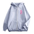 thumbnail image 4 of 2024 Popular Women's Autumn And Winter Cancer Day Ribbon Feather Print Zipper Long Sleeve Pocket Drawstring Casual Sports Hooded Sweatshirt Sweaters Women Sleep Womens Graphic Long Sleeve Women, 4 of 4