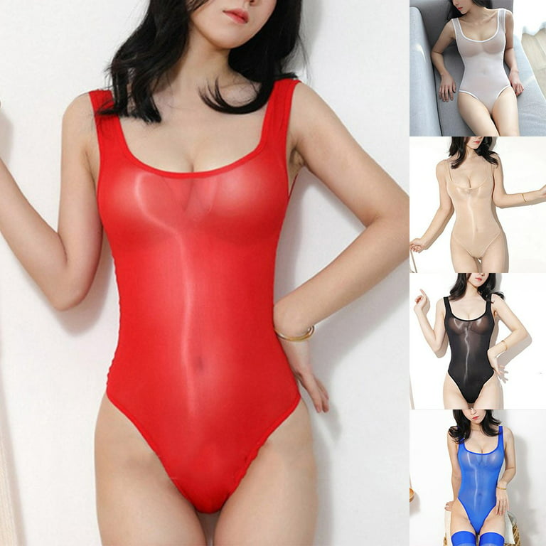Women Bodysuit High Cut Bikini Thong Leotard See Through Swimwear Underwear  