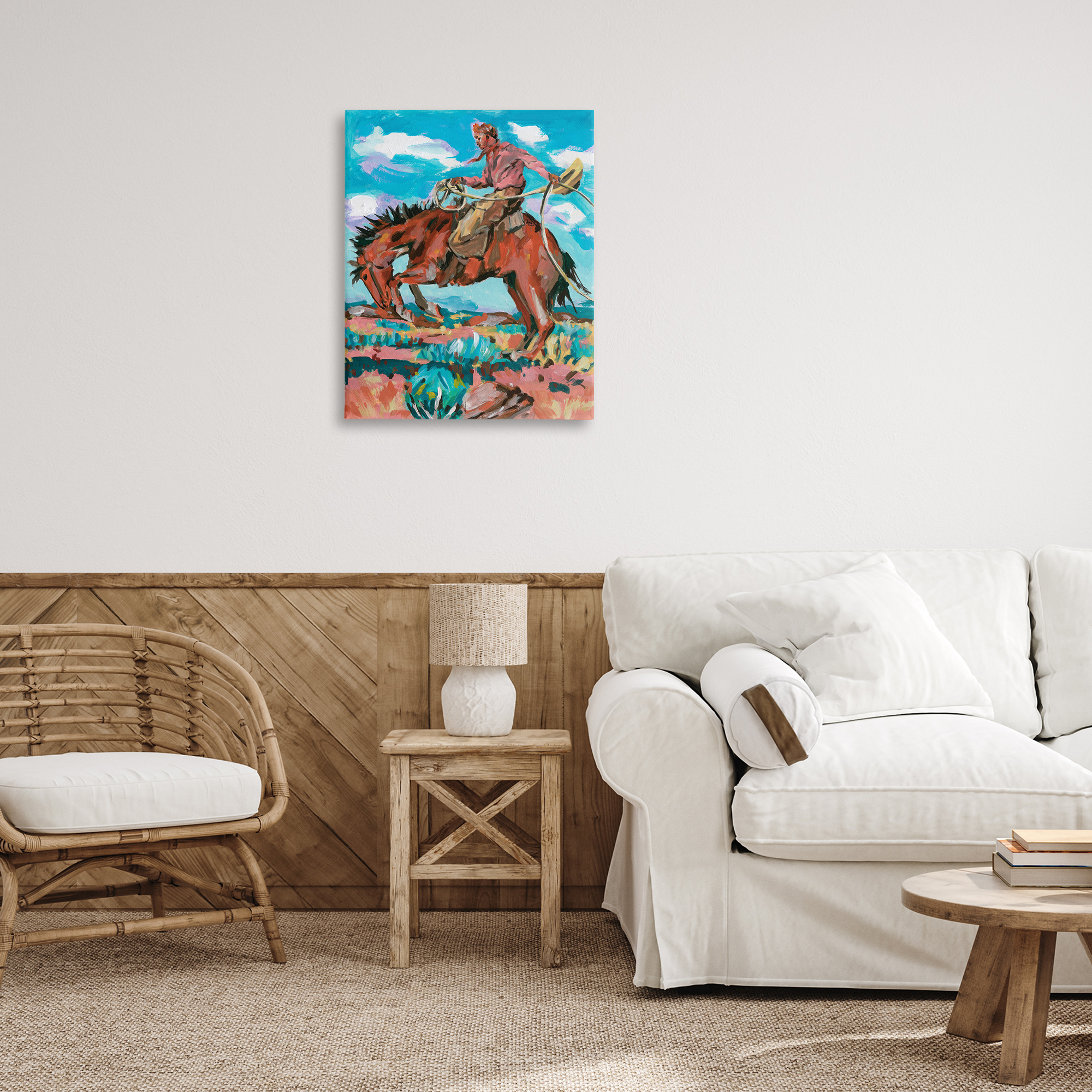 Stupell Industries Lassoing Cowboy Scene Animals Painting Wrapped Canvas Art Print Wall Art, 24 x 30