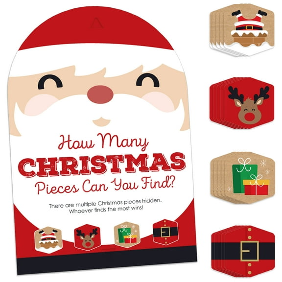Big Dot of Happiness Jolly Santa Claus - Christmas Party Scavenger Hunt - 1 Stand and 48 Game Pieces - Hide and Find Game