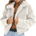 thumbnail image 7 of clear 50% off Usmixi 2023 Winter Womens Plush Coat Faux Fur Coat for Women Winter Warm Thickened Cozy Fuzzy Fleece Cropped Coat Casual Solid Lapel Zip up Long Sleeve Fluffy Furry Outwear Up to 65% off, 7 of 7