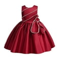 thumbnail image 1 of Robes Adolescentes Sans Manches Couleur Unie Nœud Volants Soirée Mariage Robe de Demoiselle d'Honneur Rouge 5-6 Ans, 1 of 4