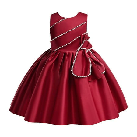 

Toddler Girls Sleeveless Solid Color Bowknot Ruffles Party Evening Dress Wedding Dress Clothes Girls 6t Big Girls Long Dresses Gowns for Girls Party Wear Identity Dress Girls And Plaid Kids Big Girls