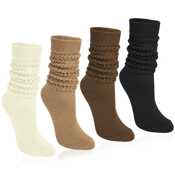4 Pairs Slouchy Socks for Women, Scrunch Boot Long Knee High Knit Tube Athletic Slouch Socks for Woman