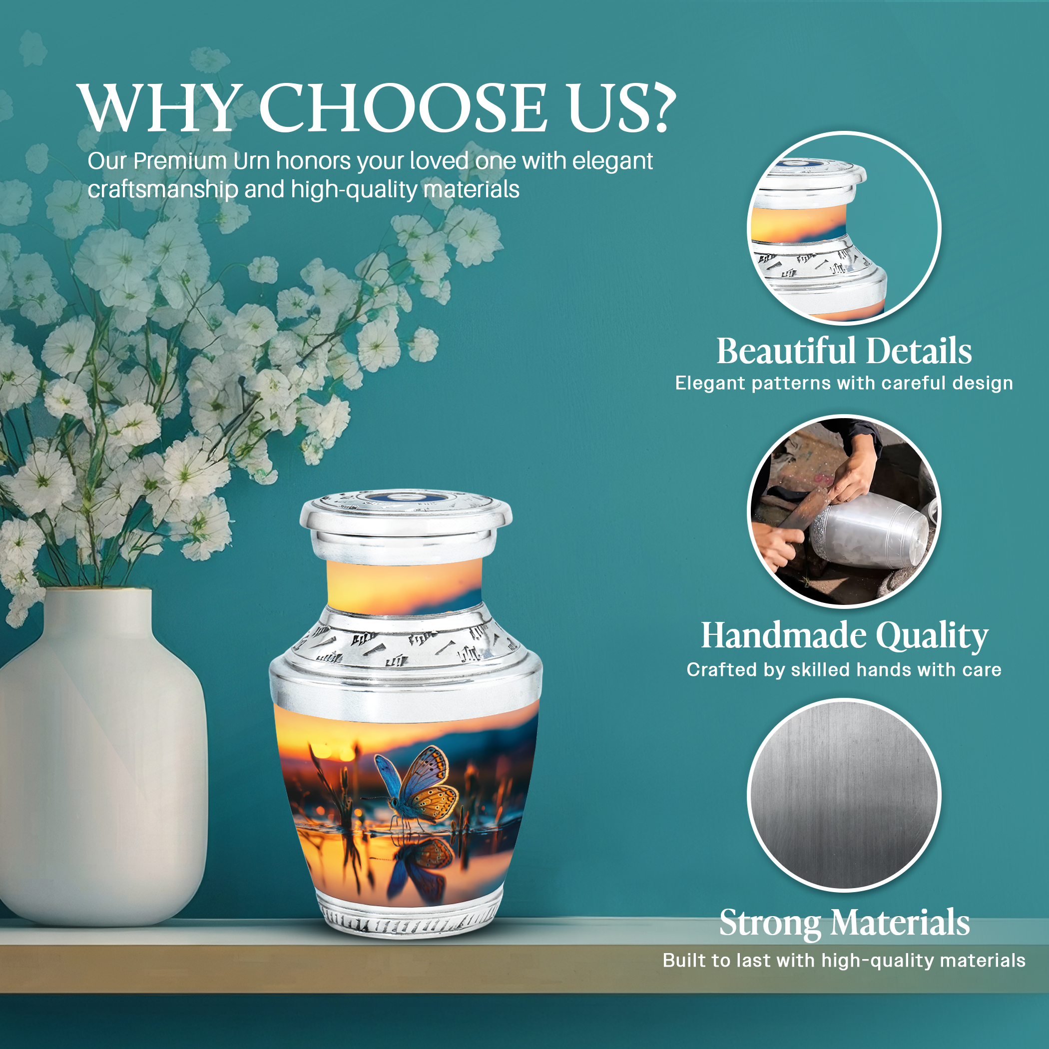 SABURIAL Butterfly Urn - Miniature Urn for Mom & Dad Ashes - Beautiful Memorial Cremation Urns for Women & Men Ash - Unique Burial Funeral Urns for Human Ash - 3 Inch - Pack of 2