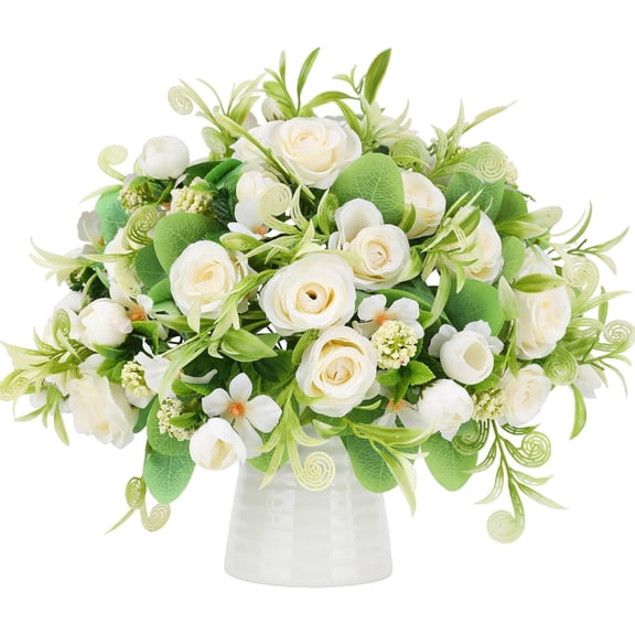 White Artificial Rose Flowers Realistic Roses Artificial Silk Flowers Faux Silk Roses Bouquet for Wedding Home Table Centerpieces Decorations Bouquets Flowers Arrangement Decorations