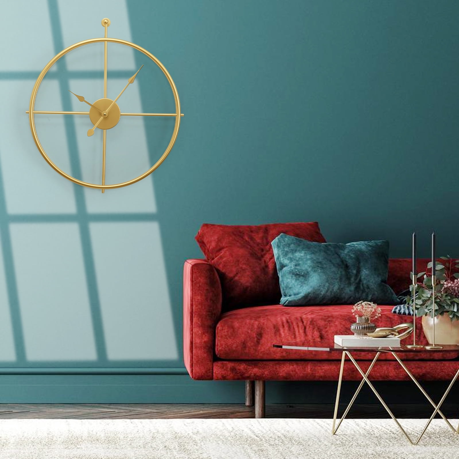 Gold Brass Wall Clock 24 Inch Wall Clocks for Living Room Decor Mordern Decorative Clock Minimalism Non Ticking Battery Operated Metal Clock for Living Room Kitchen and Office