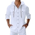 thumbnail image 2 of WIZUTIZ Linen Shirts for Men Long Sleeve Hooded Button Down Summer Casual Hawaiian Beach Wear Tops Lightweight Fashion Hoodies, 2 of 5