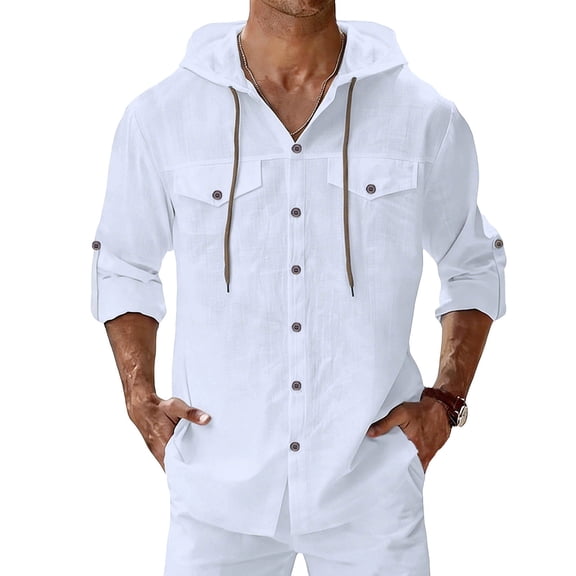 Mens Shirt, Men Shirts Long Sleeve Button Down Shirt Summer Casual Beach Tops Fashion Hoodies White XXL