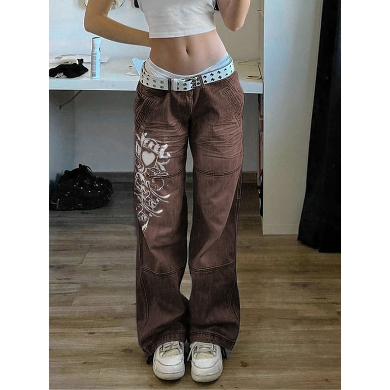 Afunbaby Women's Gothic Jeans Baggy High Waist Wide Leg Denim Pants Hot  Girl Retro Chic Hipster Pants 90's Streetwear 