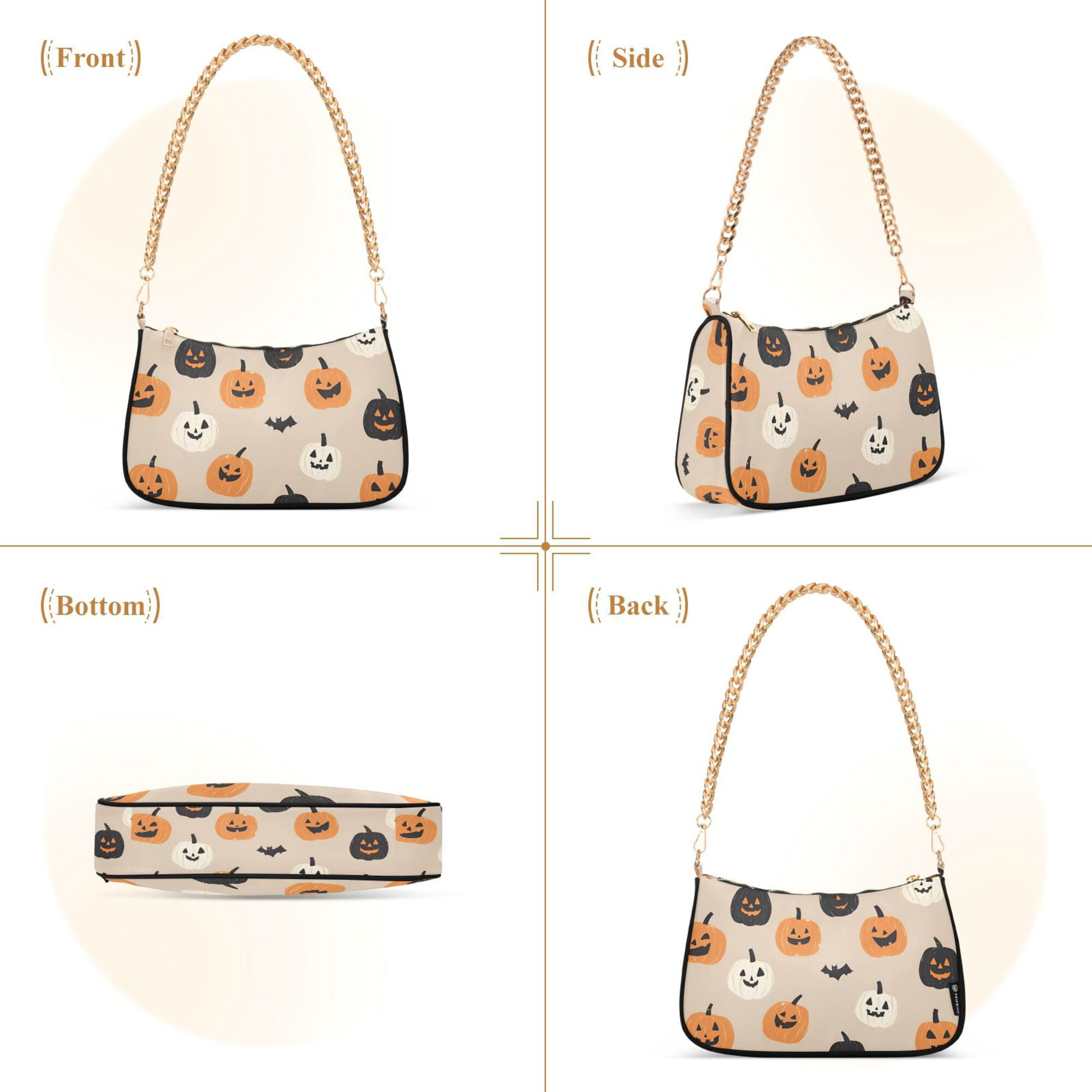 FORMRS Womens Shoulder Bag with Chain Strap Clutch Purse Cute Tote Handbag, Beige Halloween Pumpkin