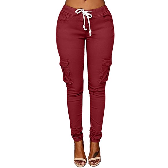 Moda Mujer Tallas Grandes Cordón Casual Sólido Elástico Cintura Bolsillo Pantalones Sueltos Odeerbi  ODB-6
