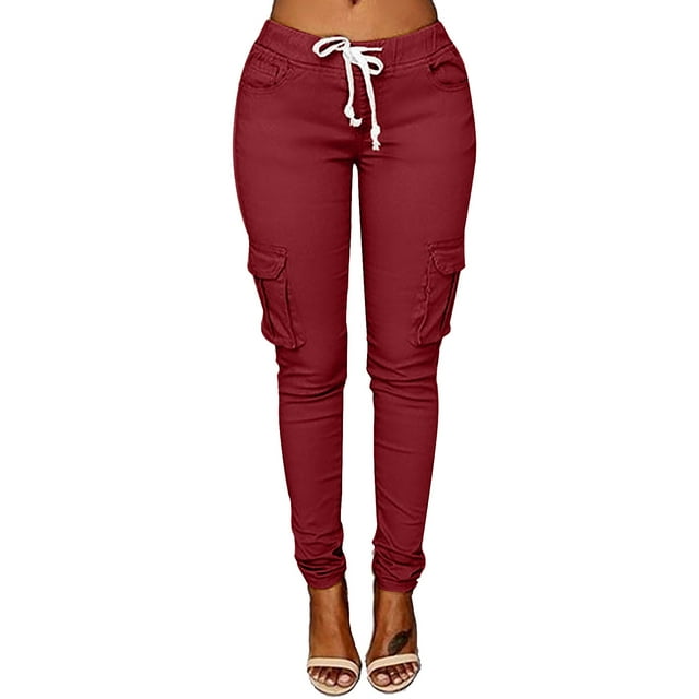 Yuyuzo Womens Pants High Waisted Elastic Drawstring Casual Solid Color Leggings with Multi Pockets
