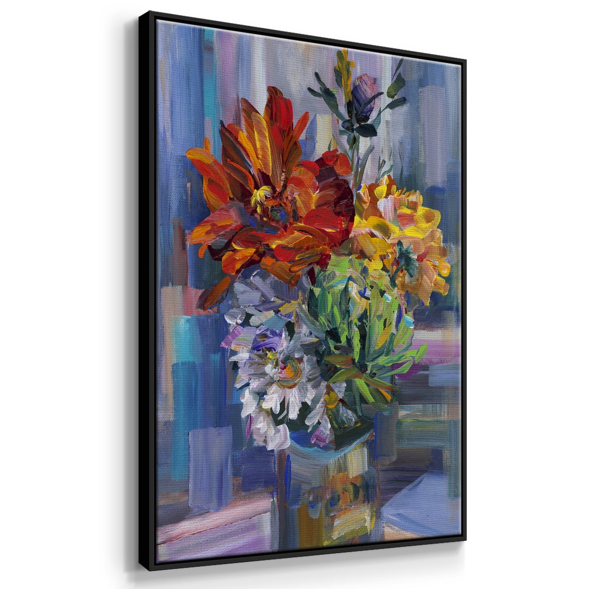 Modern Bouquet Framed Premium Gallery Wrapped Canvas - Ready to Hang - 27 x 41 - Black Floating Frame