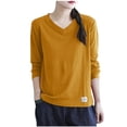 thumbnail image 2 of Up to 65% off Women's Long Sleeve T-shirts, Women's V-neck T-shirt Women's Long Sleeved Loose Spring And Summer Casual Base Shirt Plus Size Long Sleeved V-neck Top/shirt(Yellow,XL), 2 of 3