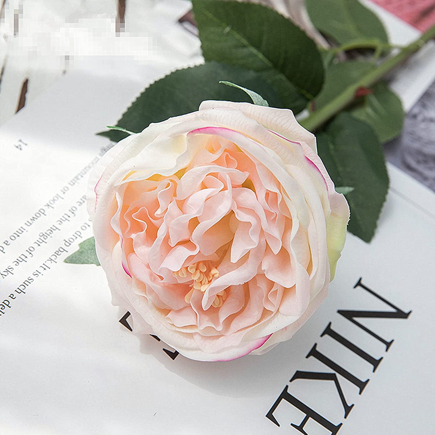UKELER Fake Flowers Light Pink Realistic Roses Bouquet Spring Fall Winter Artificial Flowers for Home Decor Flower Arrangement Wedding Party Decoration