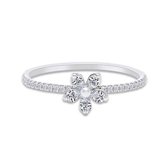 1 1/10 CT.t.w Pear And Round Cut Diamond Daisy Flower Engagement Promise Ring In 10k Solid White Gold (I-J Color, I2-I3 Clarity, 1.10 Cttw) Ring Size-6