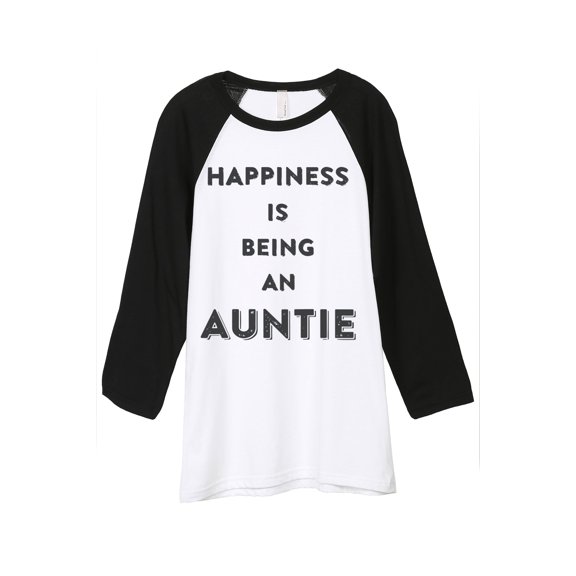 Thread Tank Happiness Auntie Unisex 3/4 Sleeves Baseball Raglan White Black Small