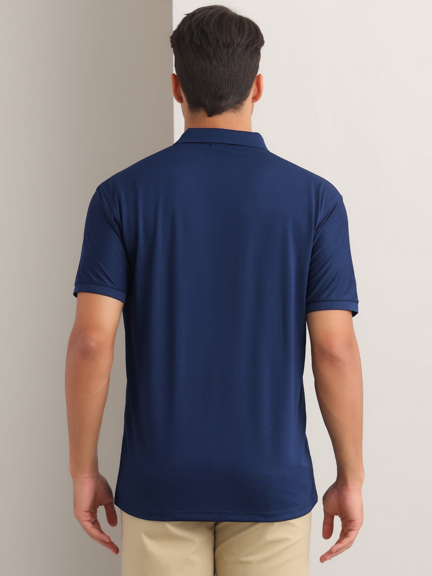 DARING DIVA Men's Solid Stretch Short Sleeve Slim Fit Golf Shirt L Dark Blue