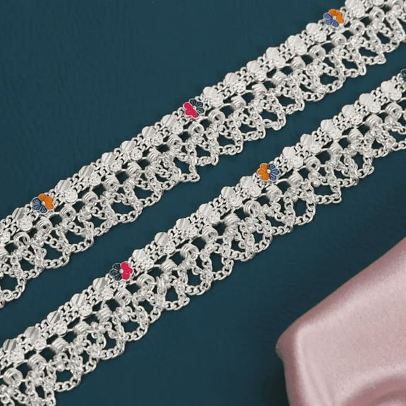 Women's Silver Plated Ethnic Anklet Set with Delicate Chain Payal Design