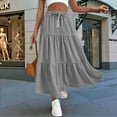 thumbnail image 4 of Women High Waisted Flowy Tiered Linen Skirt Casual Pleated A-Line Beach Long Skirts with Tie Grey L, 4 of 7