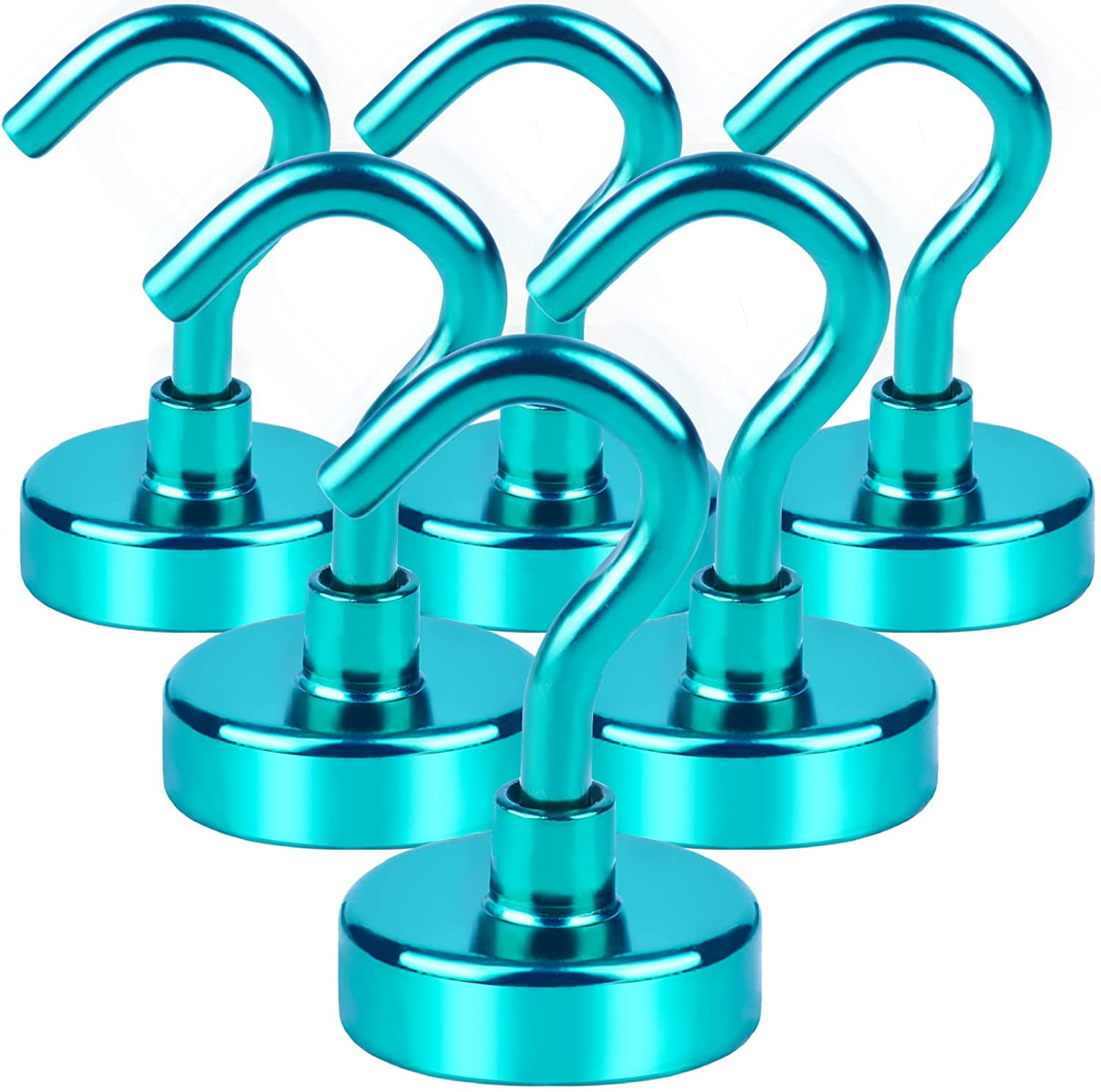 DIYMAG Magnetic Utility Hooks, 22Lbs Heavy Duty Rare Earth Neodymium Magnet Hooks with Nickel Coating for Kitchen, Garage, Cruise, Classroom, Workplace and Office etc, Pack of 6 (Green)