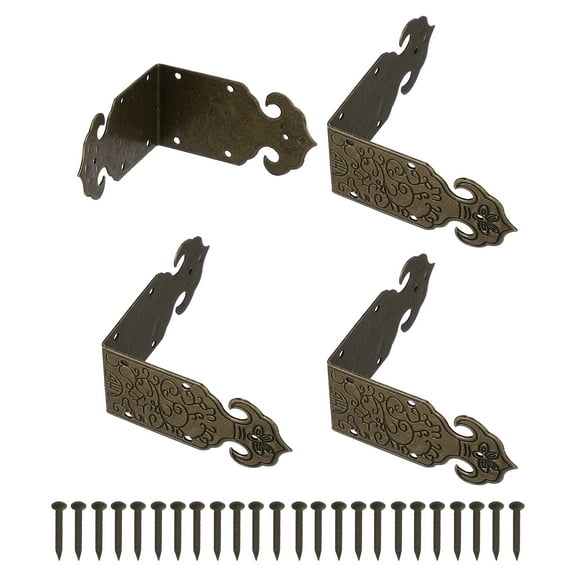 4Pcs L Shaped Vintage Embossing Brass Decorative Corner 2 x 1 Inch Corner Protector (Bronze)