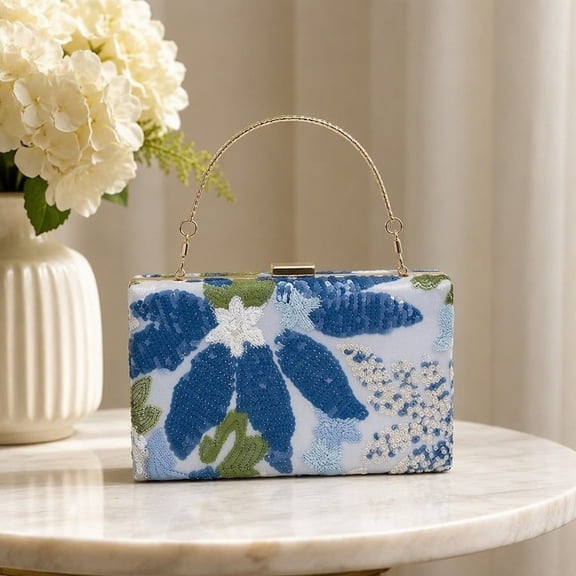 Joyesplay Women Clutch Handbag Evening Shoulder Purse Floral Sequin Evening Bag for Wedding, Party