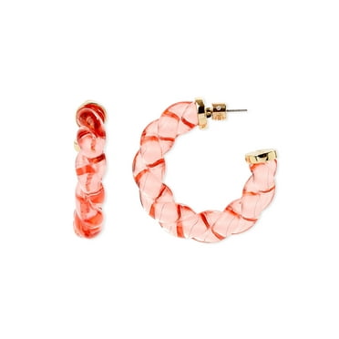 Scoop Women’s Twisted Coral Resin and 14K Gold Flash-Plated Hoop Earrings